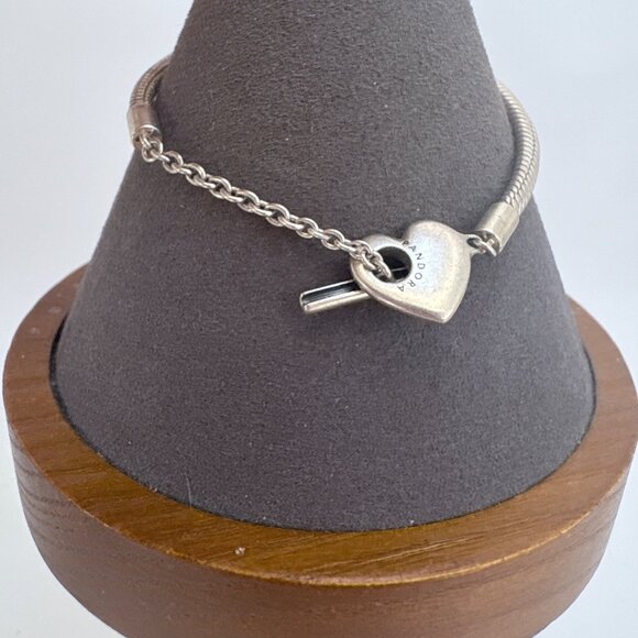 Pandora ALE Sterling Silver 925 Heart Snake Chain Bracelet Size 6.5" Length - Picture 4 of 10